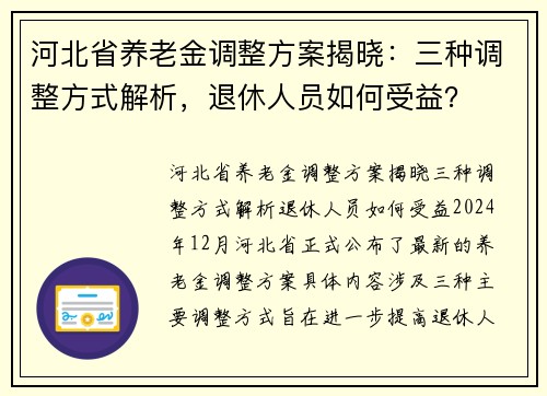 河北省养老金调整方案揭晓：三种调整方式解析，退休人员如何受益？