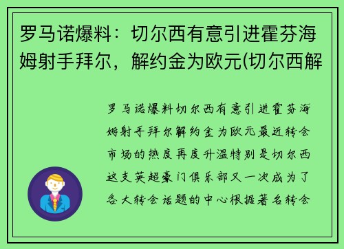 罗马诺爆料：切尔西有意引进霍芬海姆射手拜尔，解约金为欧元(切尔西解雇图赫尔)