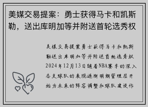 美媒交易提案：勇士获得马卡和凯斯勒，送出库明加等并附送首轮选秀权