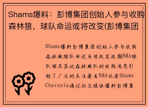 Shams爆料：彭博集团创始人参与收购森林狼，球队命运或将改变(彭博集团市值)
